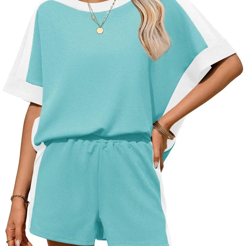 2 Piece Of Summer Wear Oversized Short Sleeve Top And Shorts Matching Outfit Set For Women