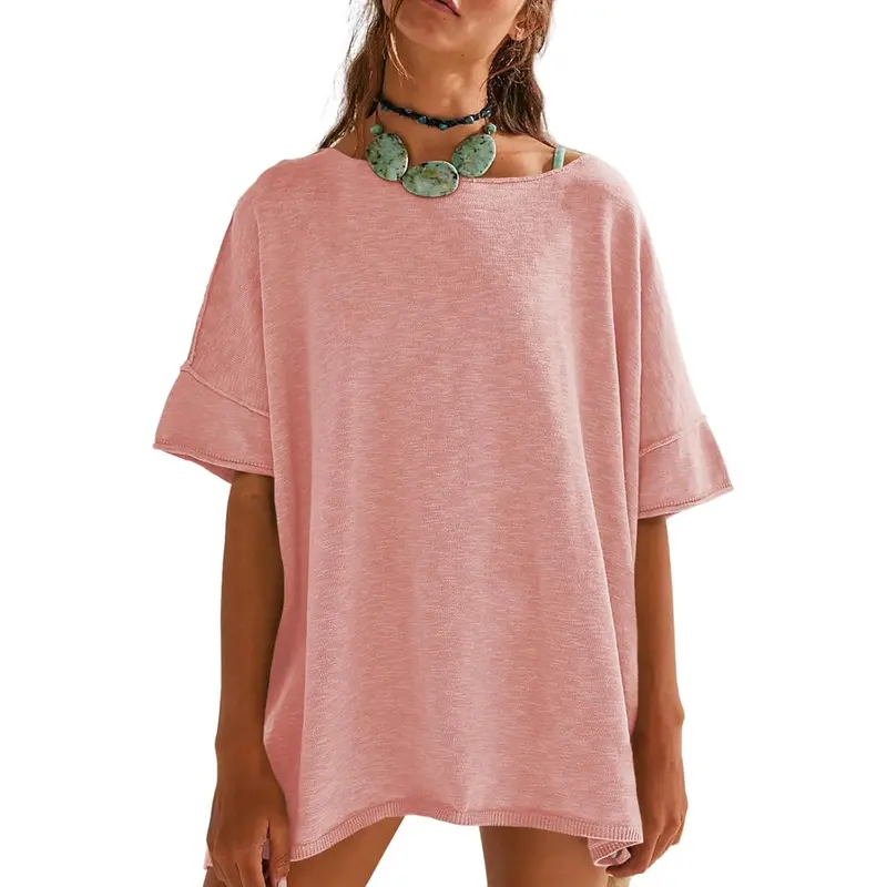 Loose Fit Short Sleeve Oversized Summer Tunic Top
