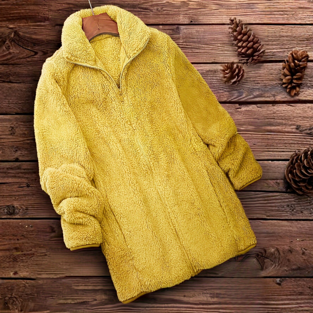 Solid Teddy Coat With Zip Up Front And Casual Long Sleeve Fit For Women