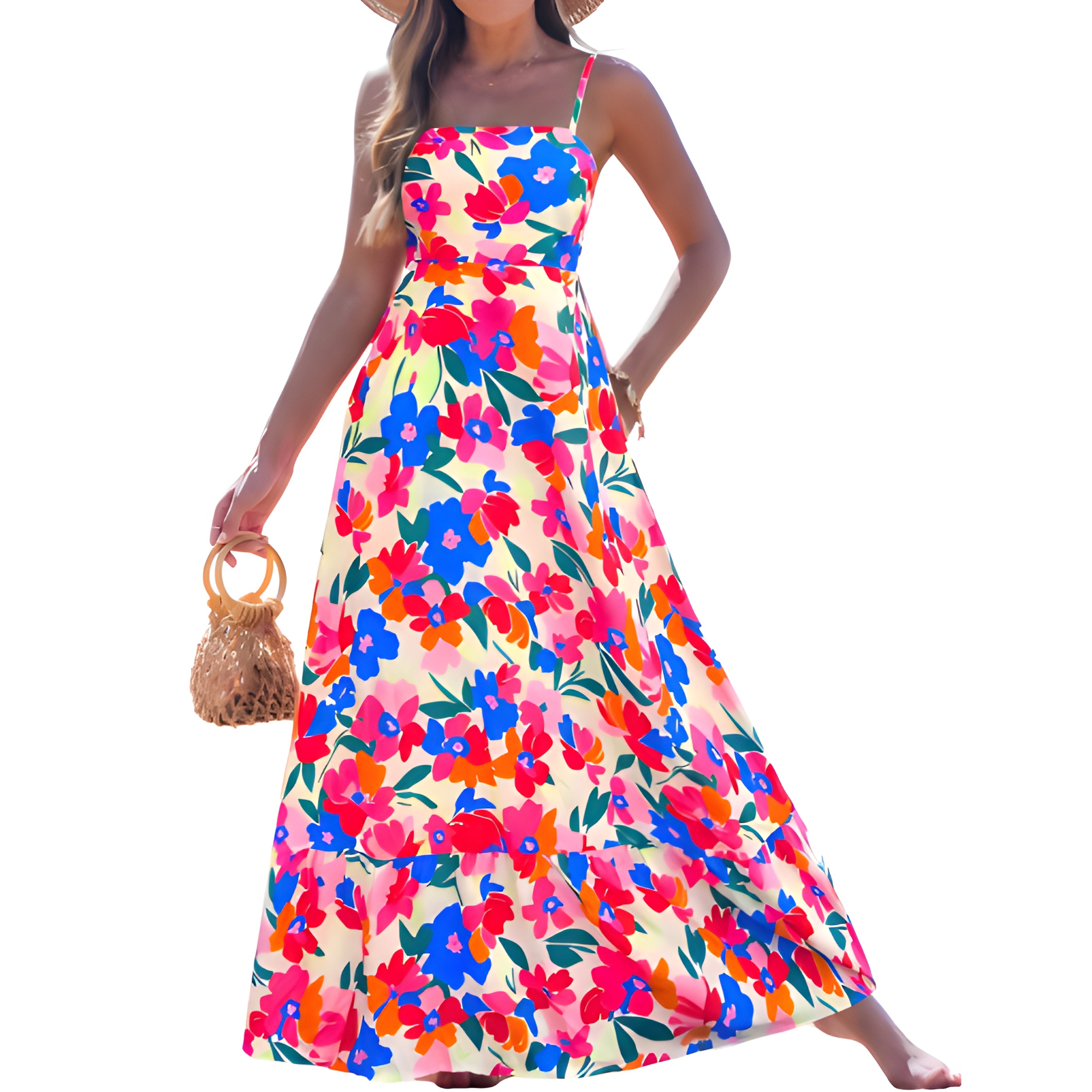 Summer Beach Boho Casual Spaghetti Strap Maxi Dress For Women