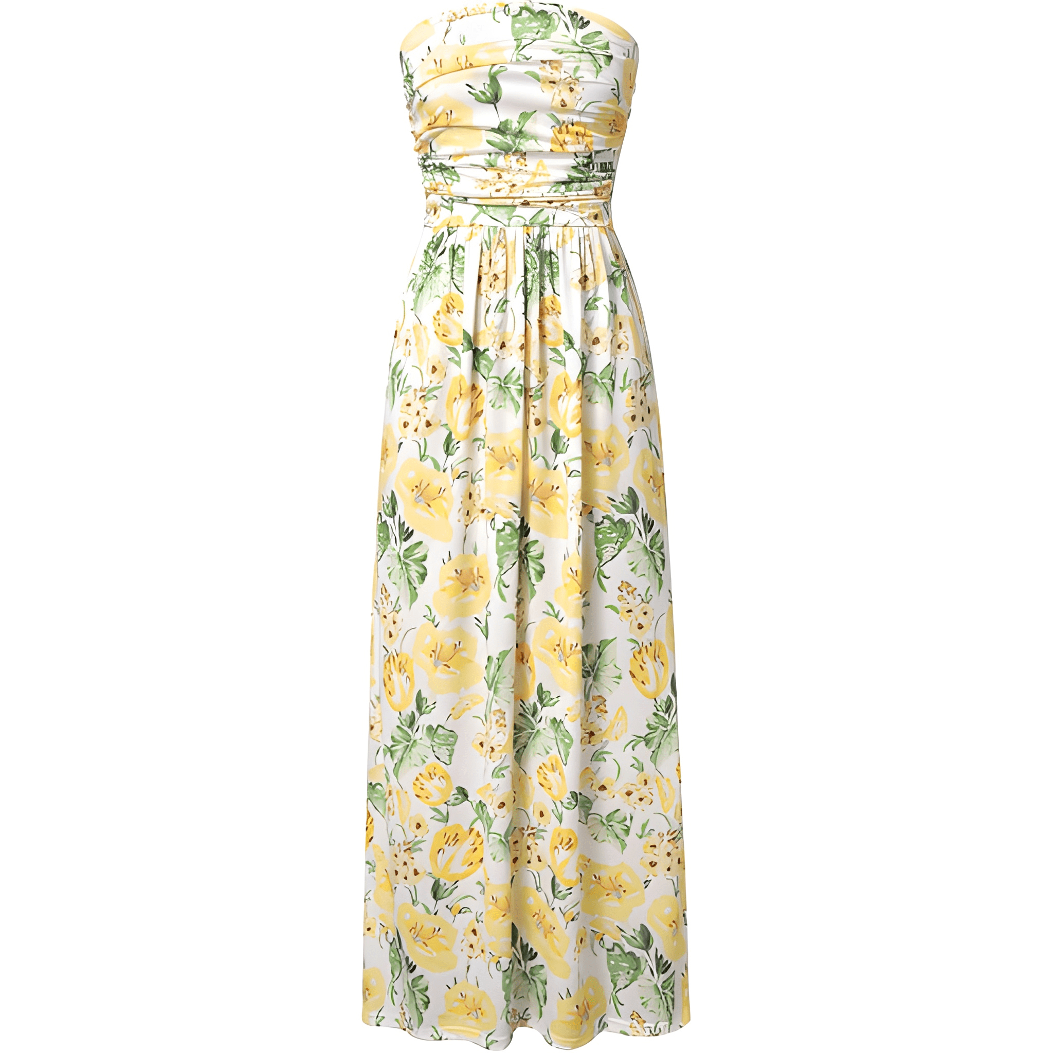 Casual Loose Strapless Ruched Long Maxi Dress Pockets For Women