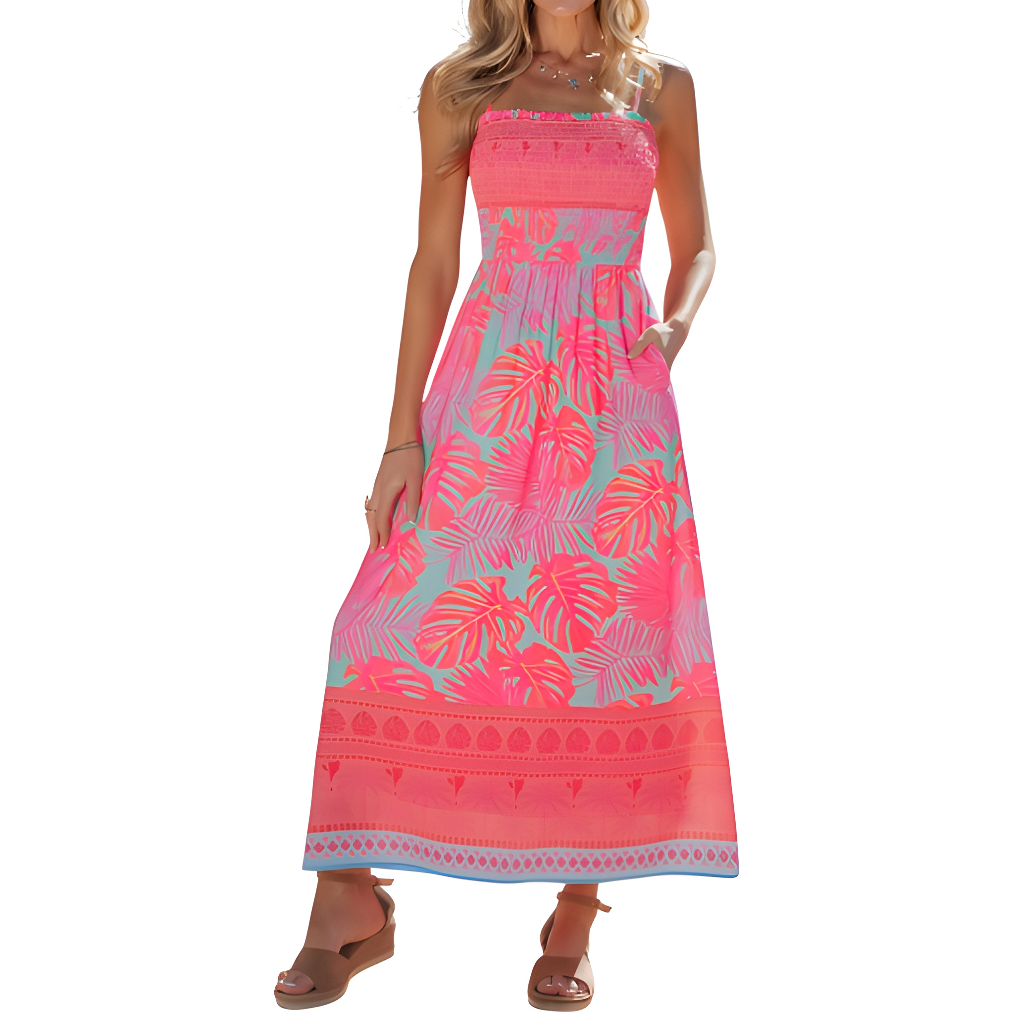 Summer Beach Boho Casual Spaghetti Strap Maxi Dress For Women