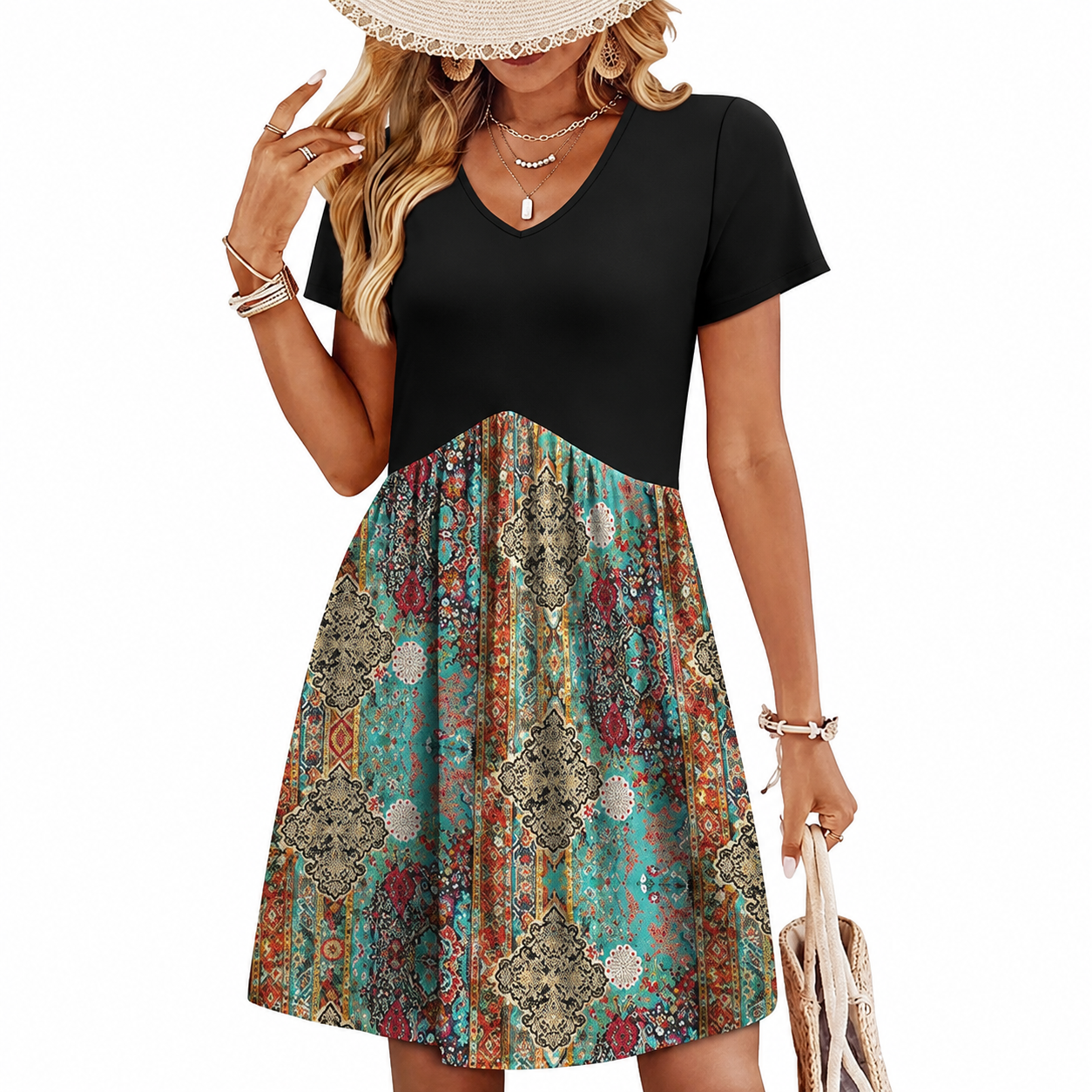 Casual Short Sleeve Babydoll Dress For Women