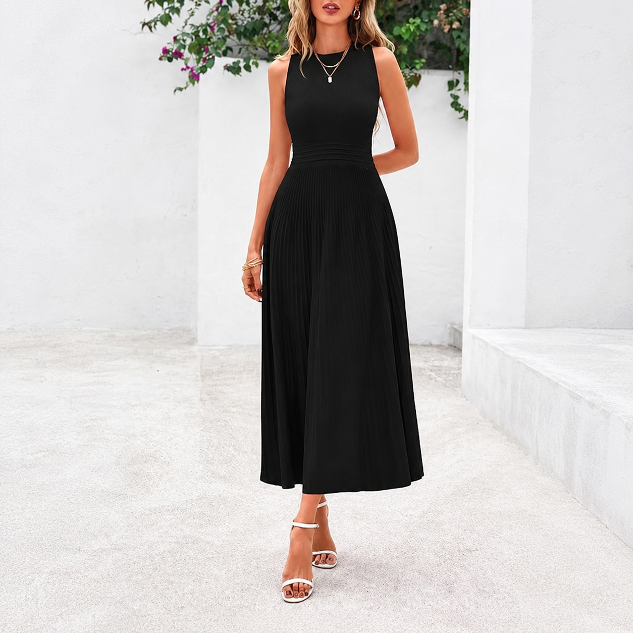 Casual Sleeveless A Line Midi Dress For Women
