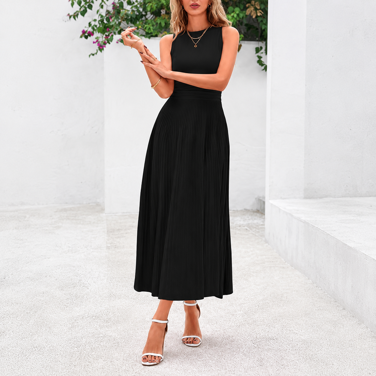 Casual Sleeveless A Line Midi Dress For Women