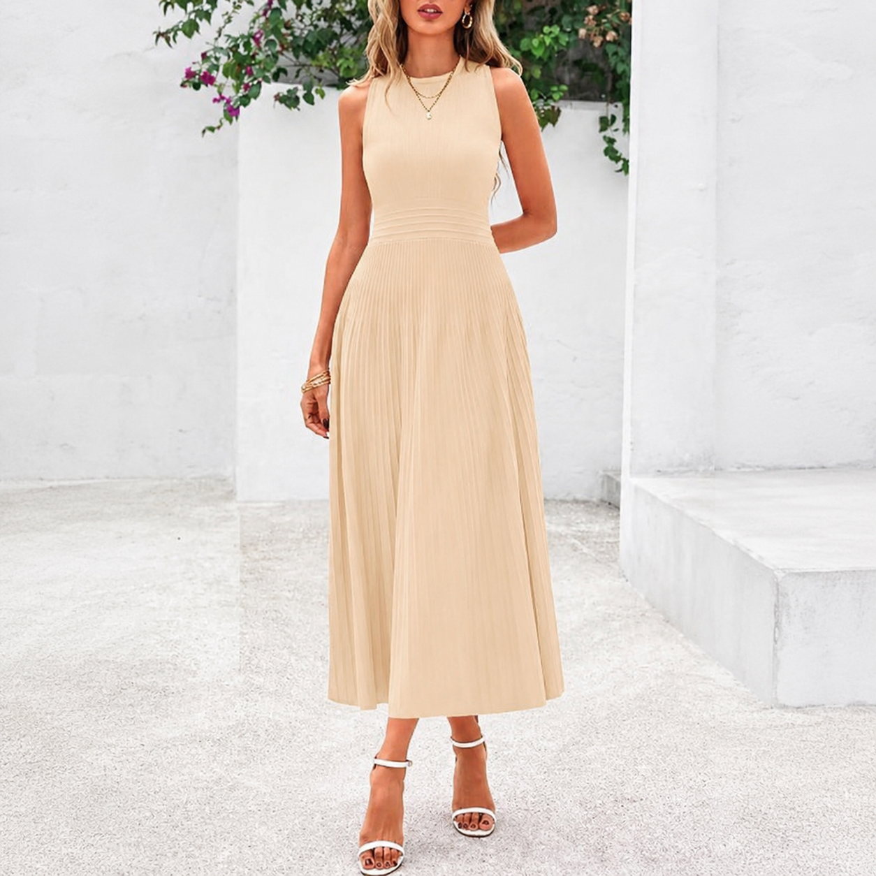 Casual Sleeveless A Line Midi Dress For Women