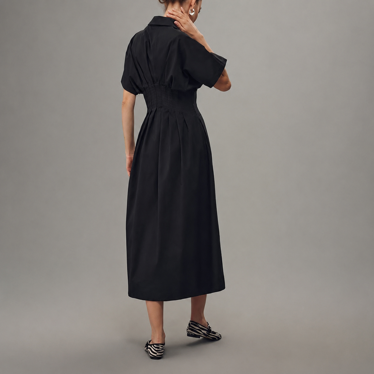 Casual Short Sleeve Button Down Loose Fit Pleated Maxi Sundress With Pockets For Women