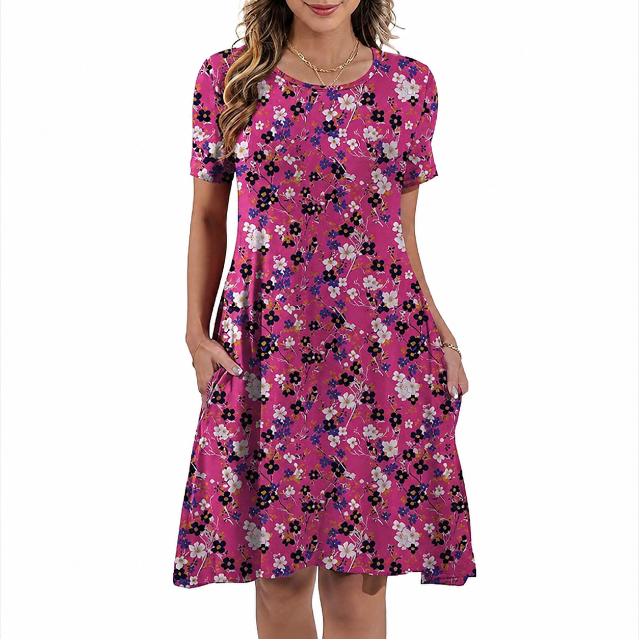 Short Sleeve Casual Summer Dress With Pockets For Women