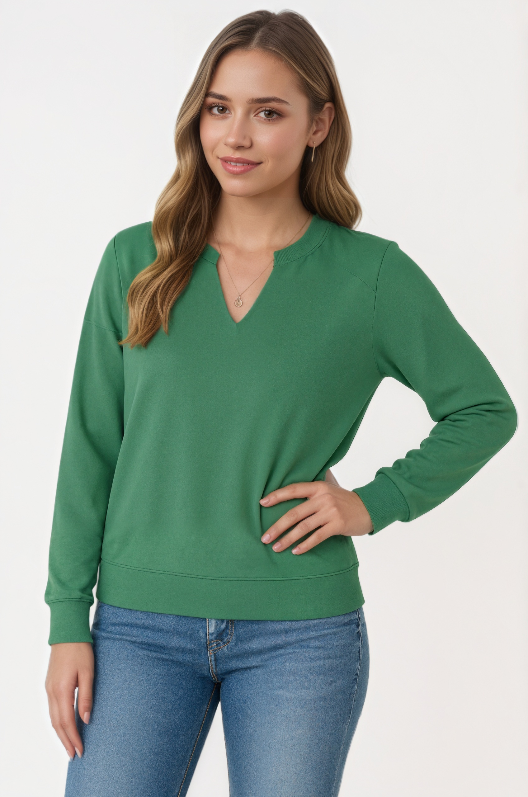 Casual Long Sleeve V Neck Loose Fit Pullover Sweatshirts