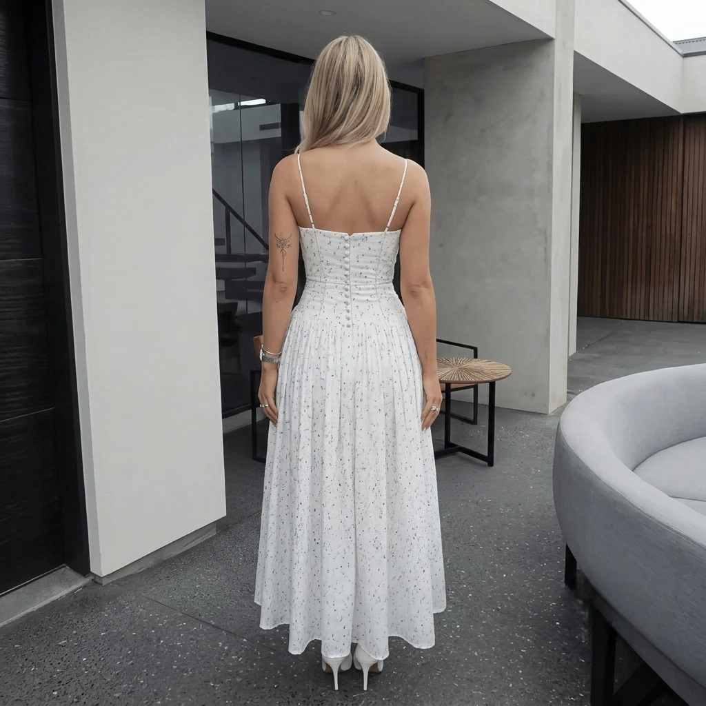 Floral Print Midi Sundress With Spaghetti Straps For Women Summer Wear