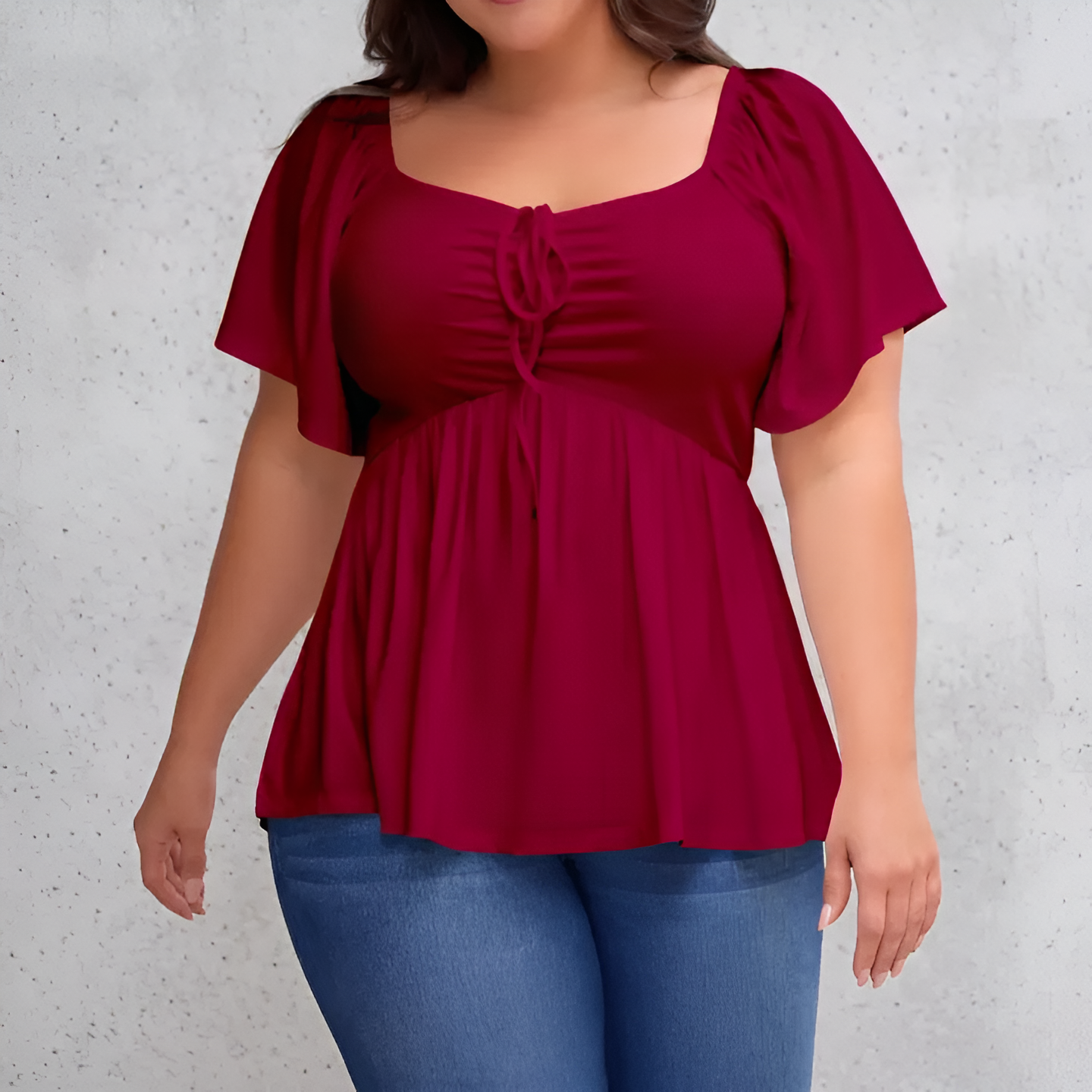 Plus Size Short Sleeve Shirred Peplum Top For Women