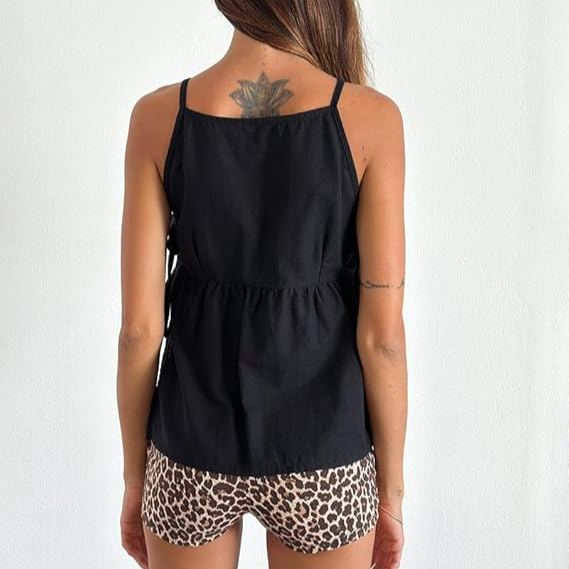 Women Tie Up Tank Floral Embroidered Cropped Going Out Camisole