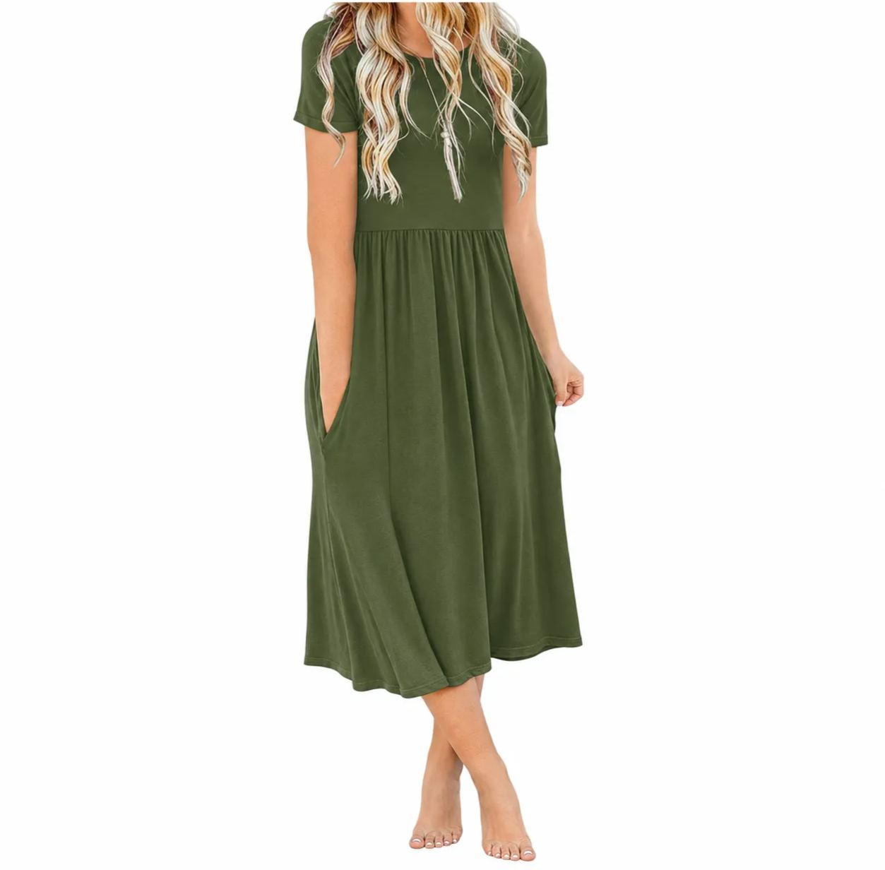 Summer Casual Short Sleeve Dress With Pockets For Women 