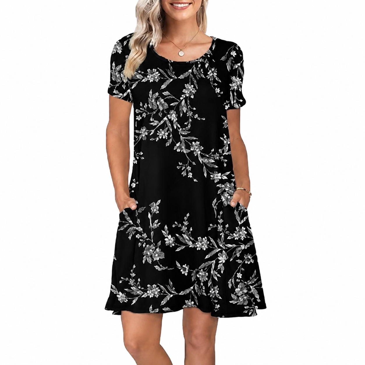 Short Sleeve Casual Summer Dress With Pockets For Women