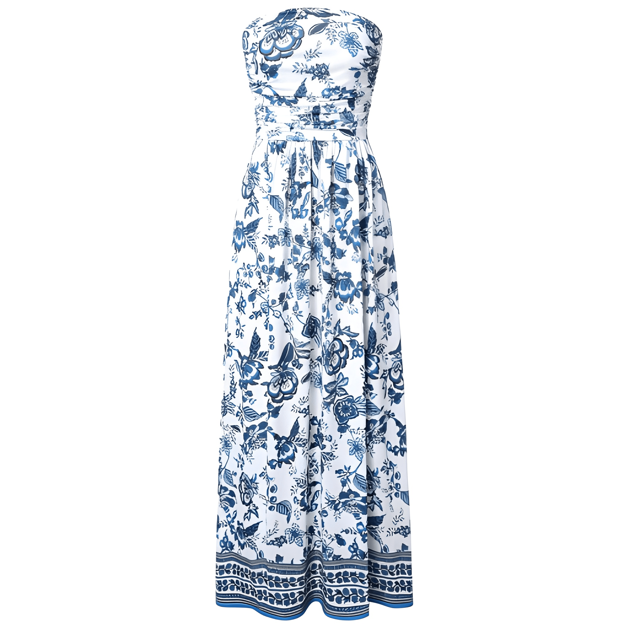 Casual Loose Strapless Ruched Long Maxi Dress Pockets For Women