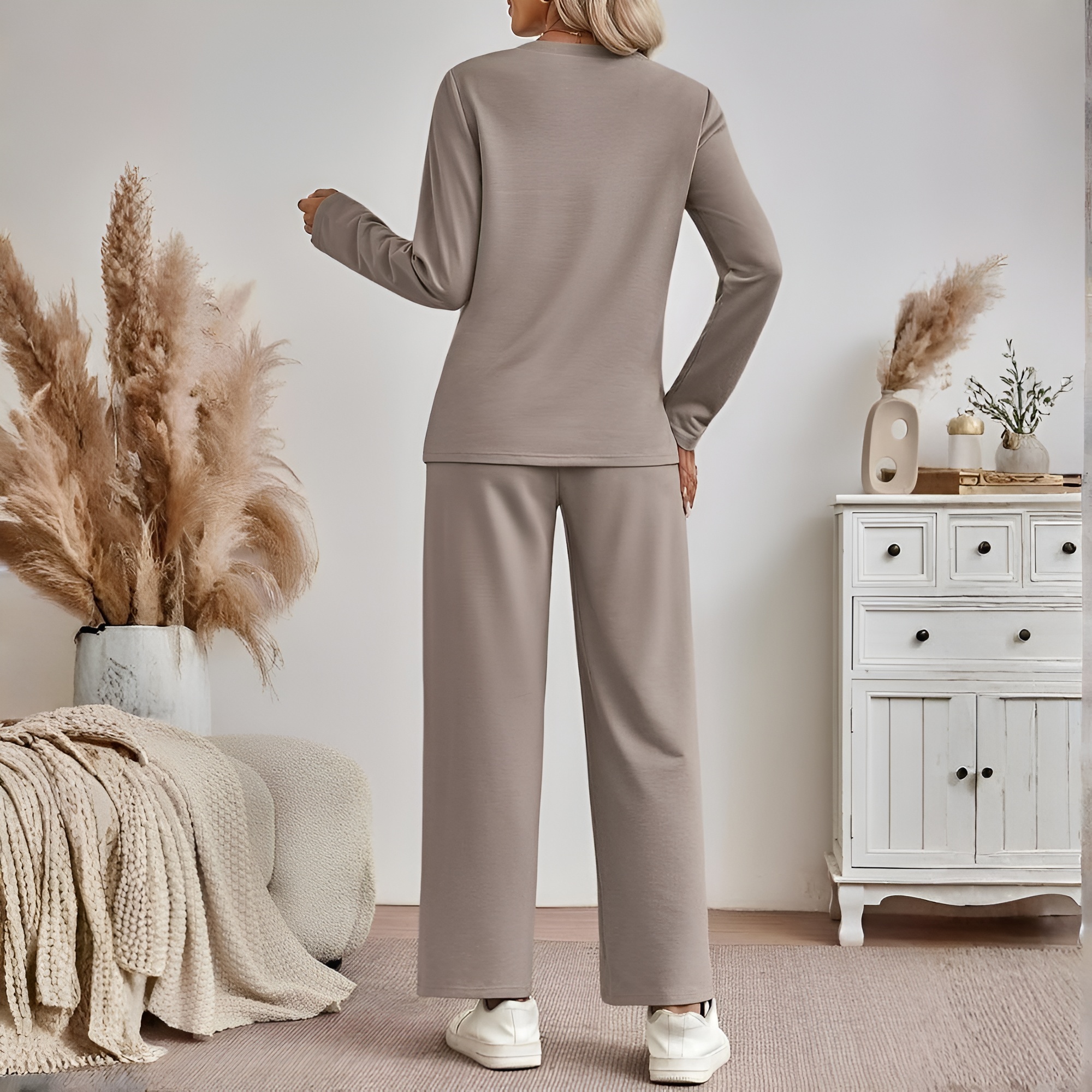 Two Piece Lounge Sets For Women With Comfortable Sweatshirt And Wide Matching Pants