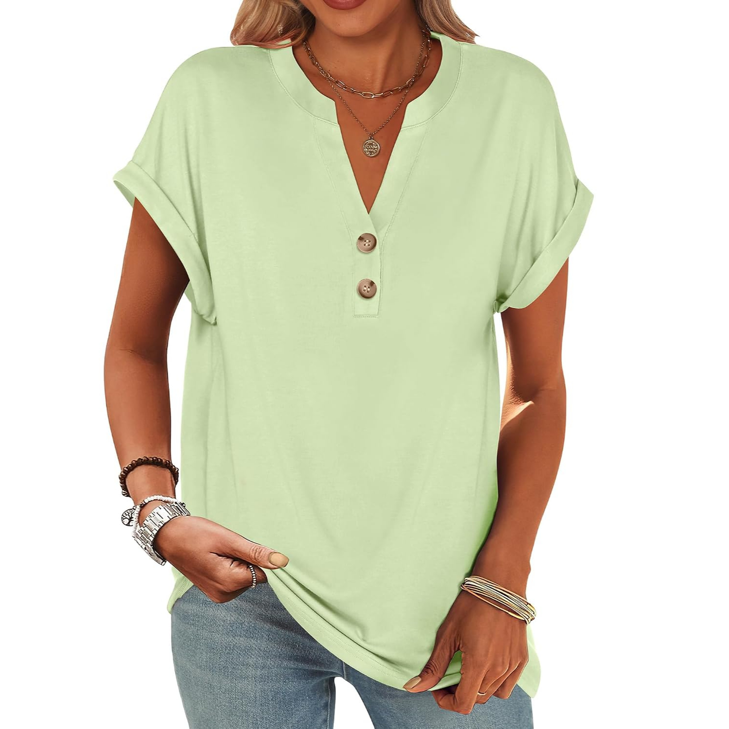Casual Short Sleeve Henley Top For Women