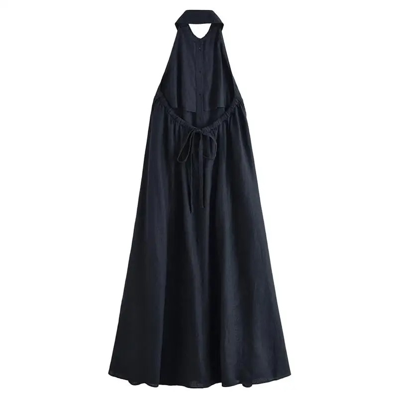 Sleeveless Loose Fit Halter A Line Midi Dress Fow Women