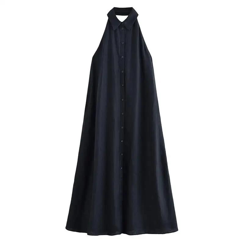 Sleeveless Loose Fit Halter A Line Midi Dress Fow Women