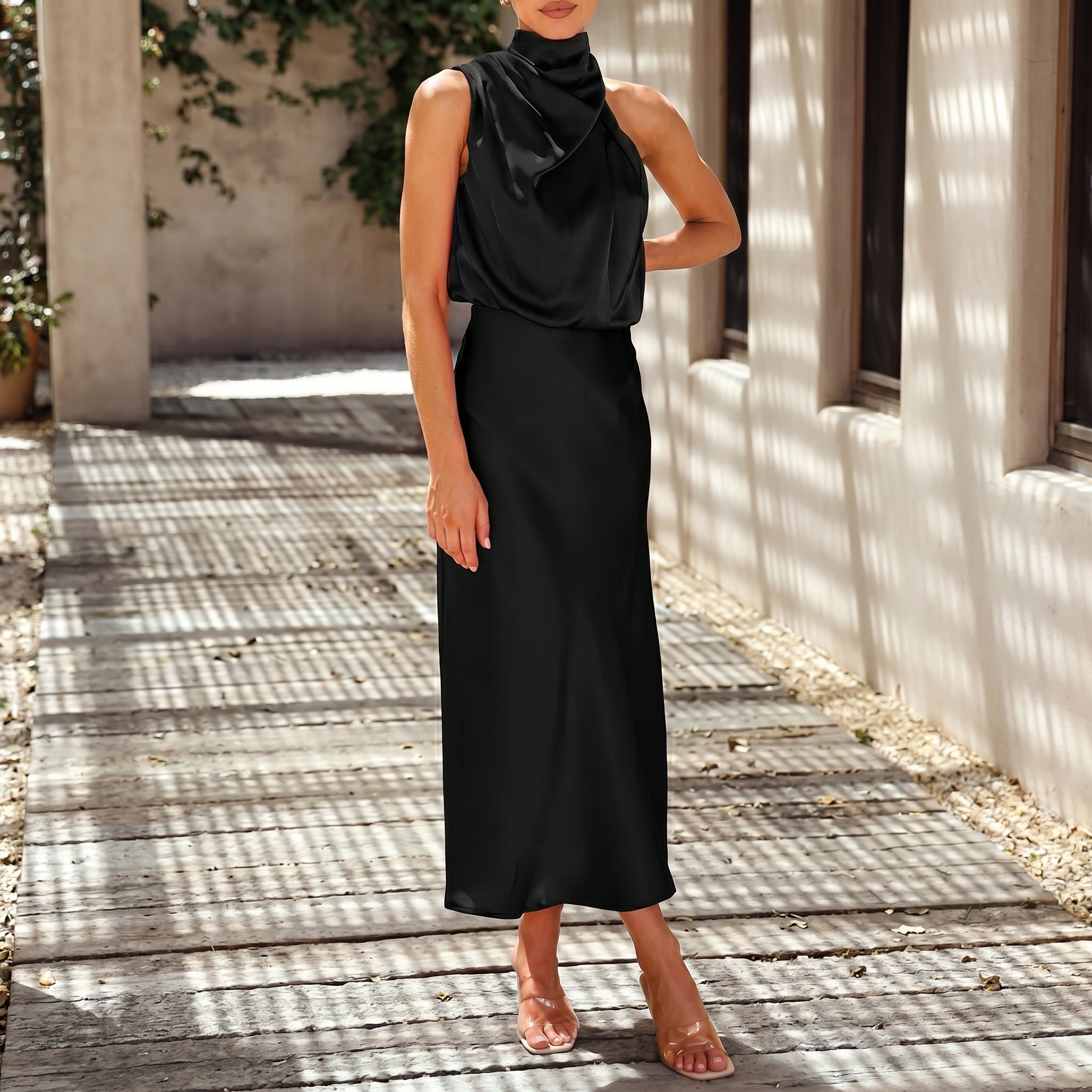 Summer Satin Sleeveless Maxi Dresses