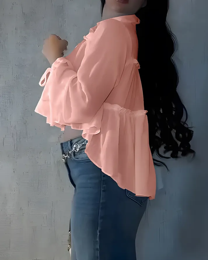 Ruffle Long Sleeve Shirt For Women-My Comfy Blouse