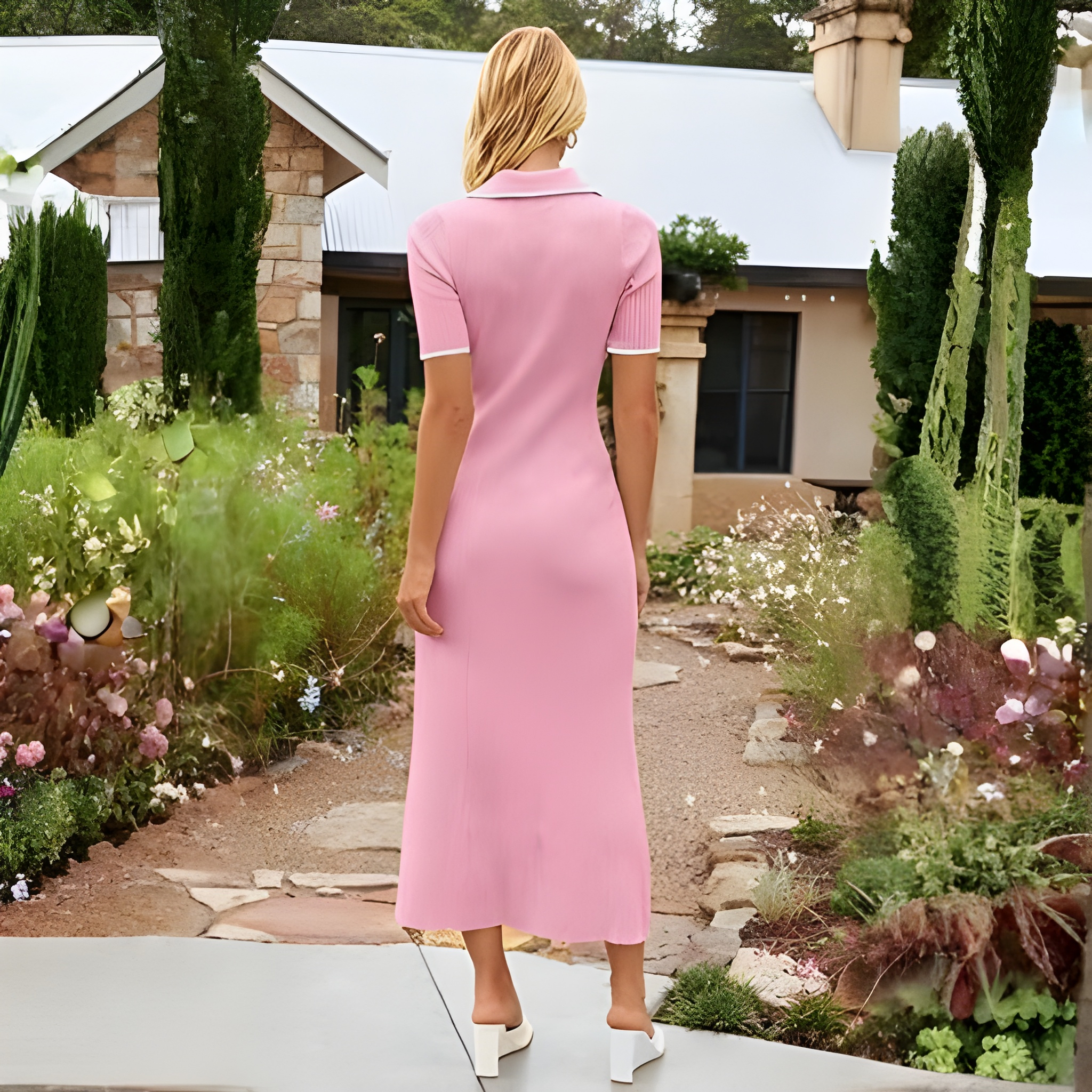Spring And Summer Ribbed Button V Neck Bodycon Maxi Dresses  For Women