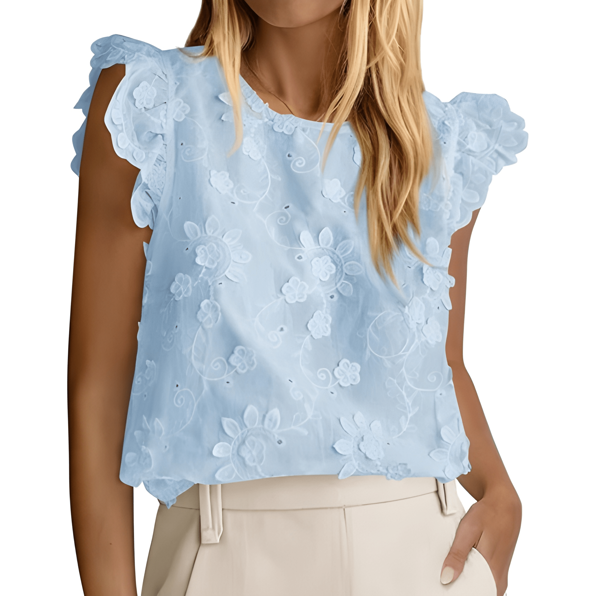 Casual Boho Blouse Lace Ruffle Cap Sleeve Summer Top For Women