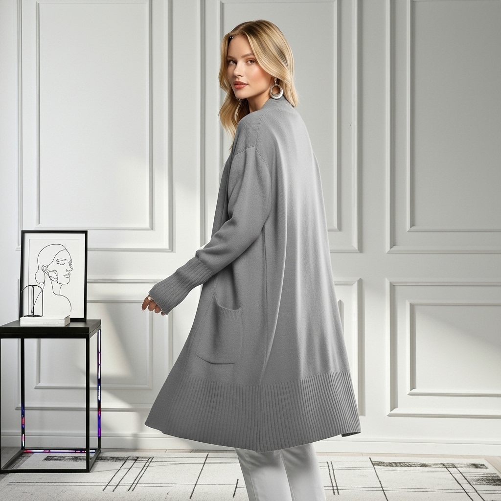 Long Length Cardigan With Long Sleeves And Open Front For Women