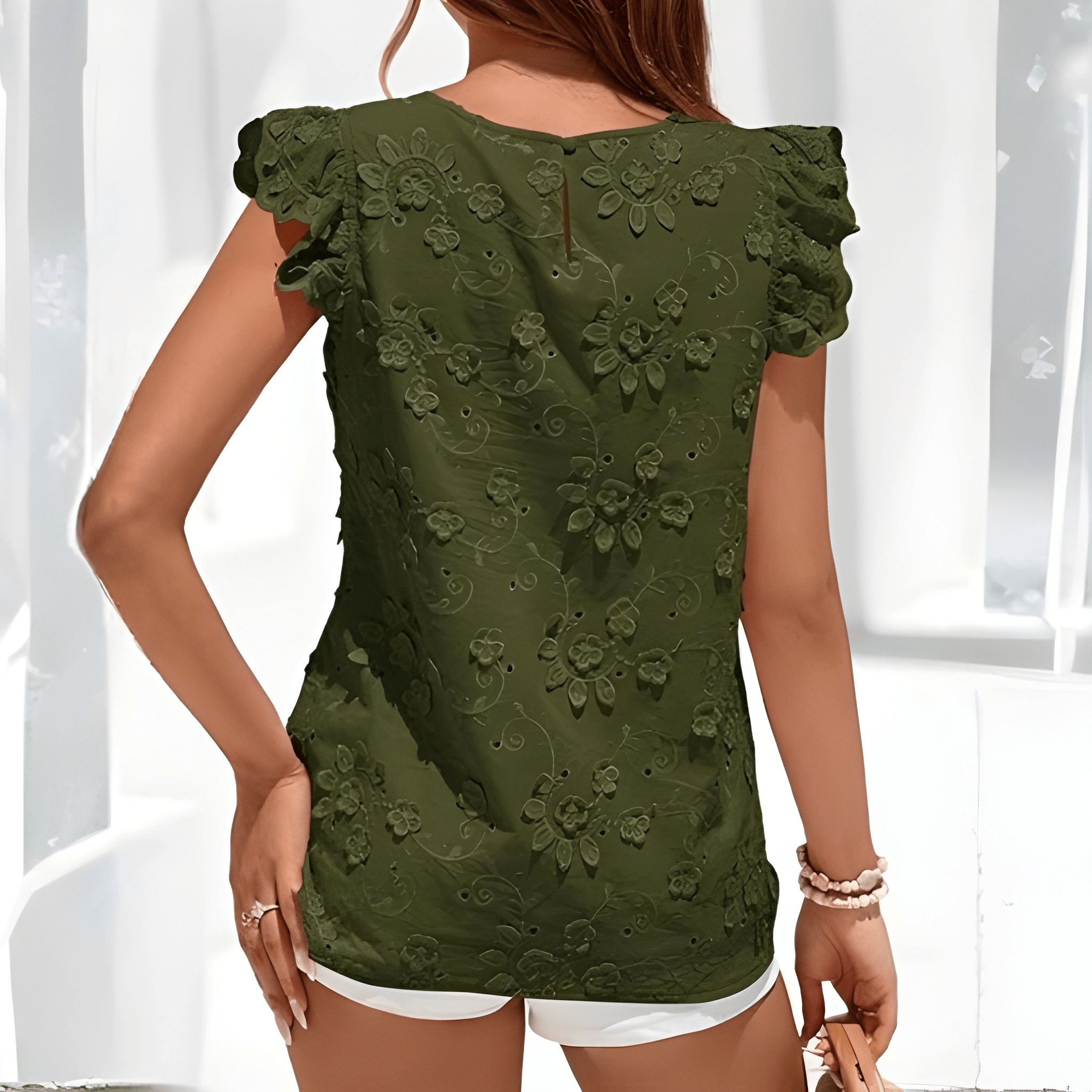 Casual Boho Blouse Lace Ruffle Cap Sleeve Summer Top For Women
