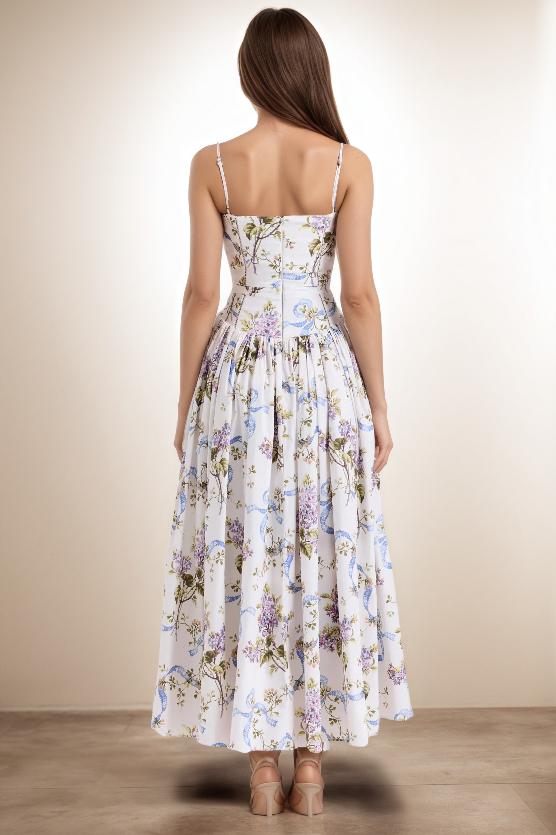 Floral Printed Corset Midi Dress