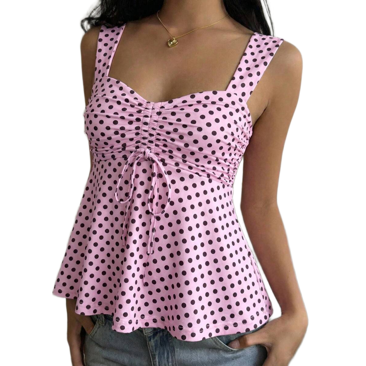 Casual Ruffle Tank Top With Drawstring For Women