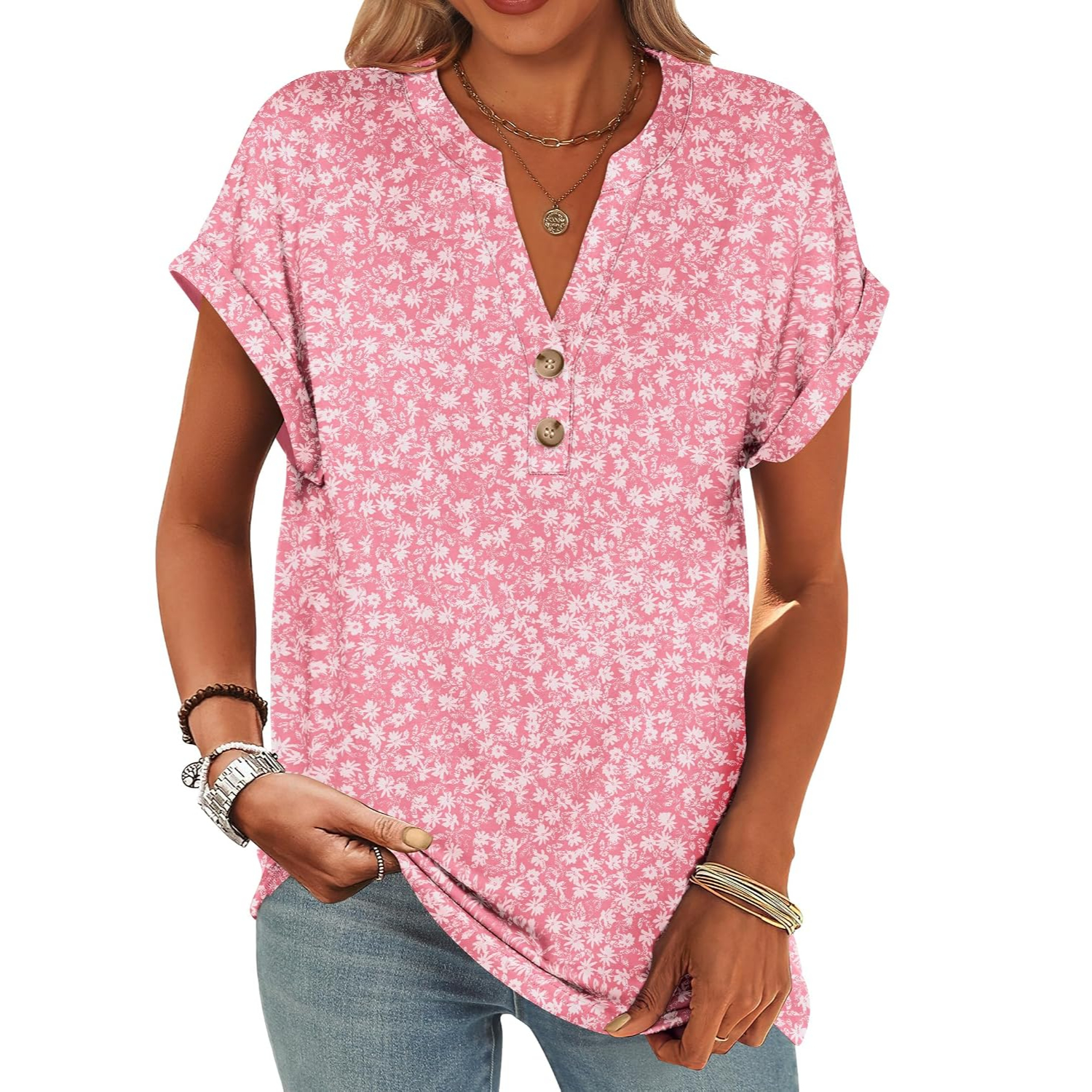 Casual Short Sleeve Henley Top For Women