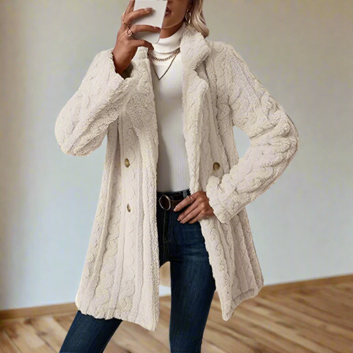 Button Up Textured Long Jacket-My Comfy Blouse