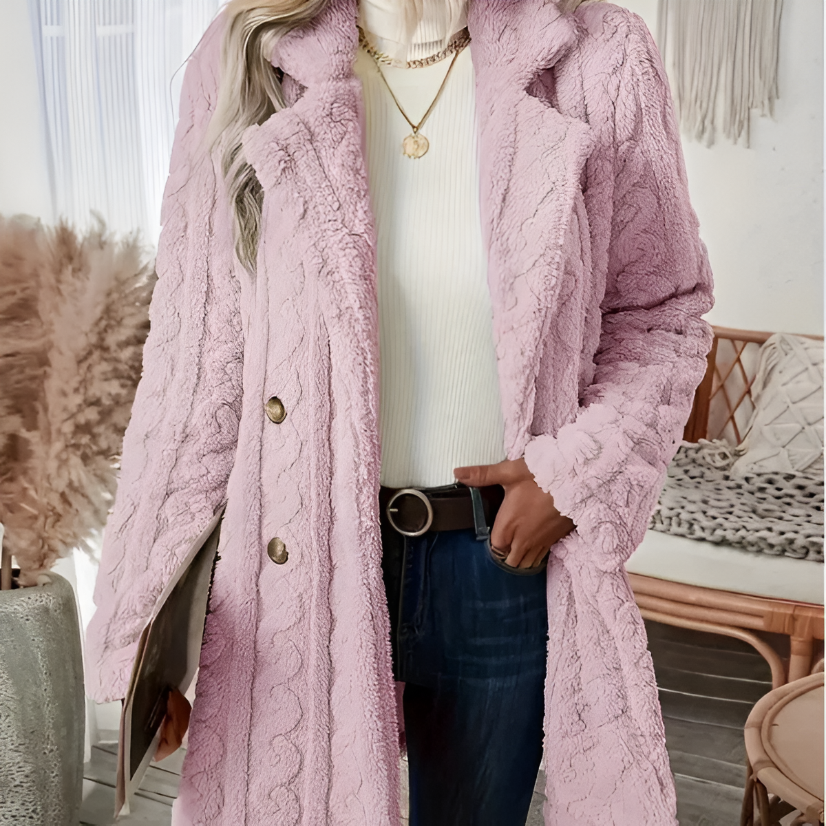 Button Up Textured Long Jacket-My Comfy Blouse