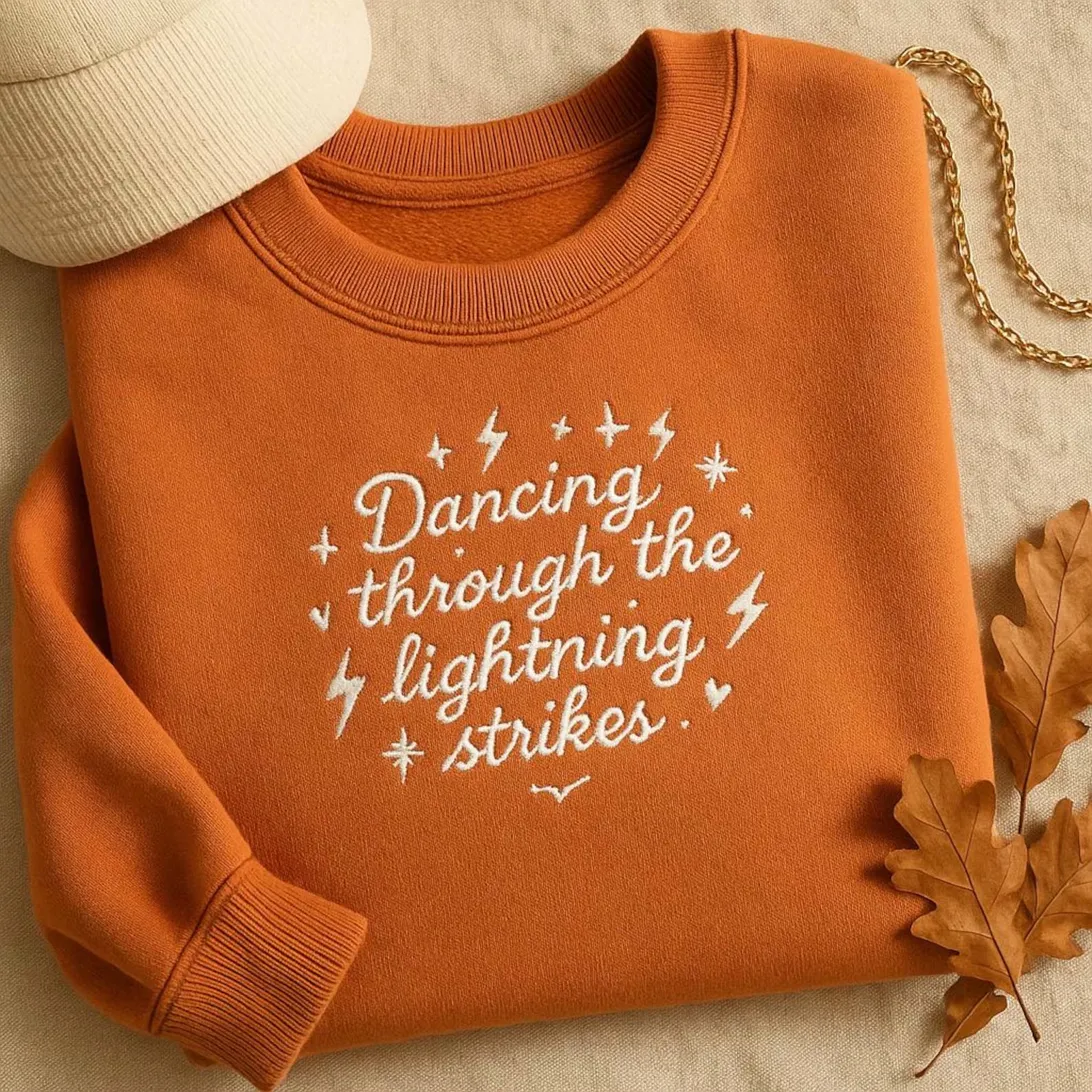 Dancing Through Lightning Strikes Embroidered Sweatshirt