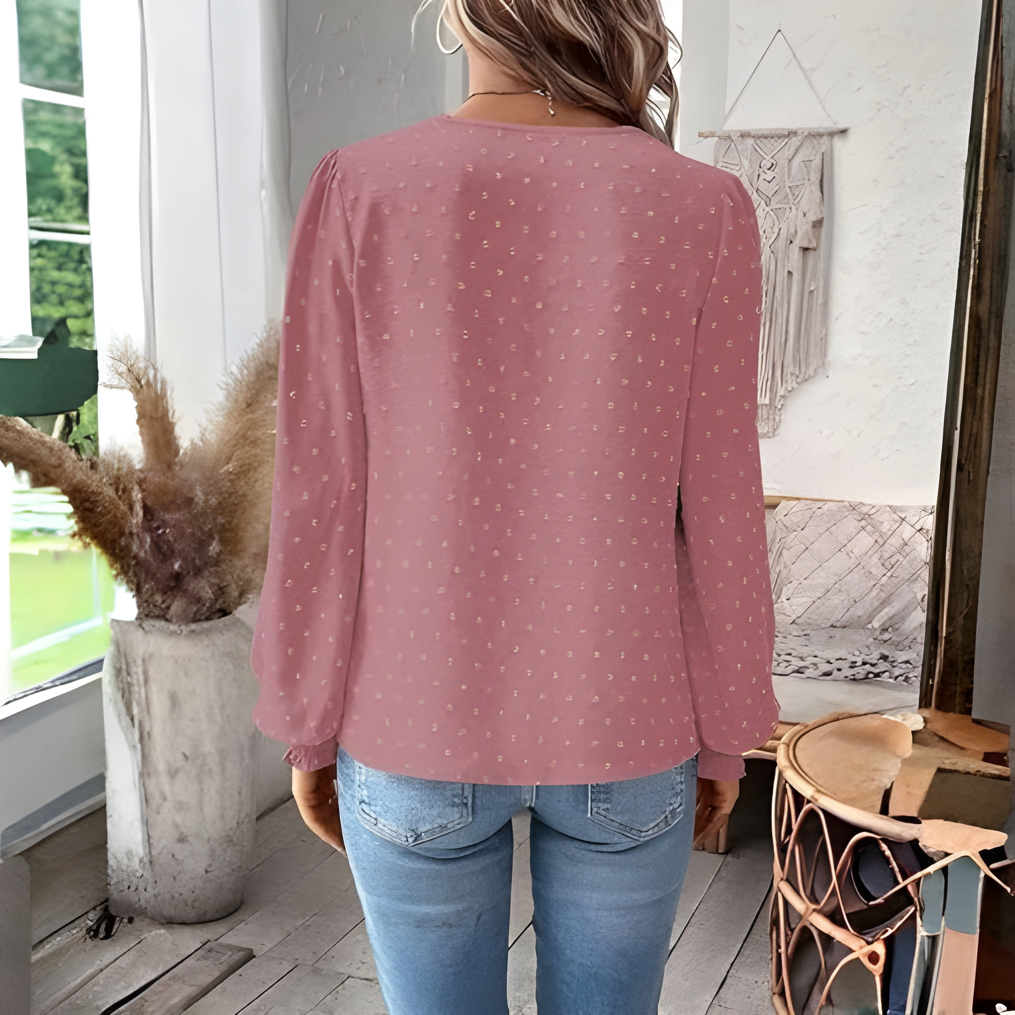 Womens Casual Boho Style Embroidered Long Sleeve Fashion Blouse