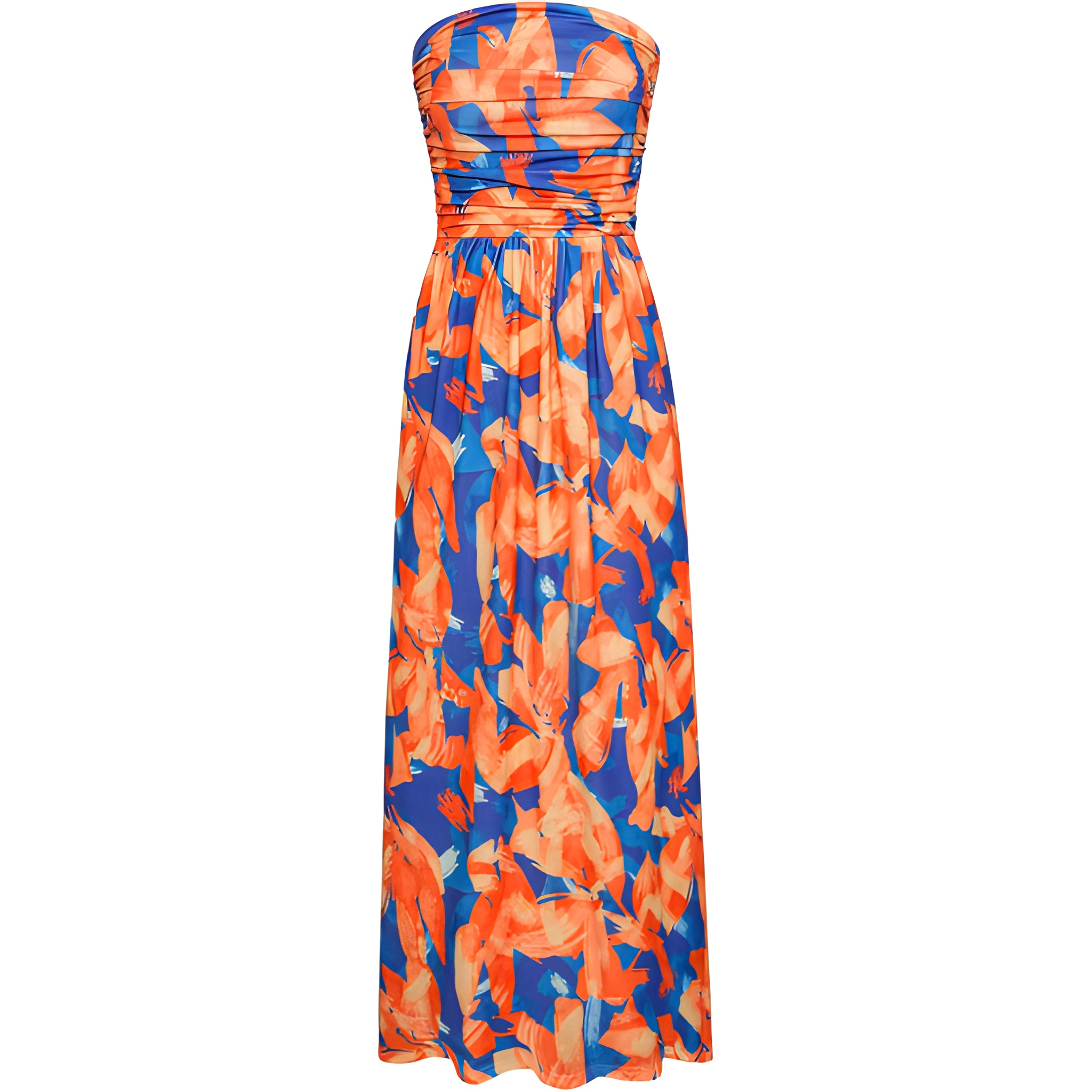 Casual Loose Strapless Ruched Long Maxi Dress Pockets For Women