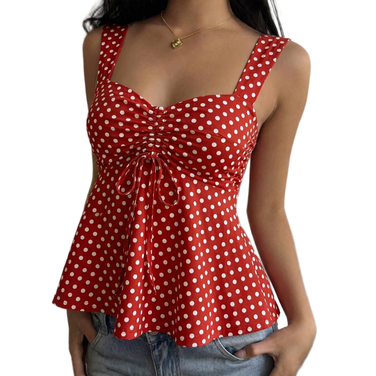 Casual Ruffle Tank Top With Drawstring For Women