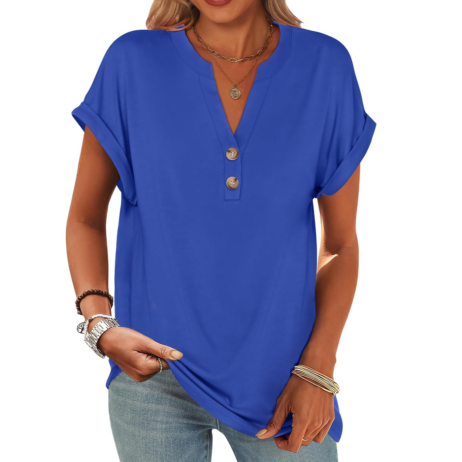 Casual Short Sleeve Henley Top For Women