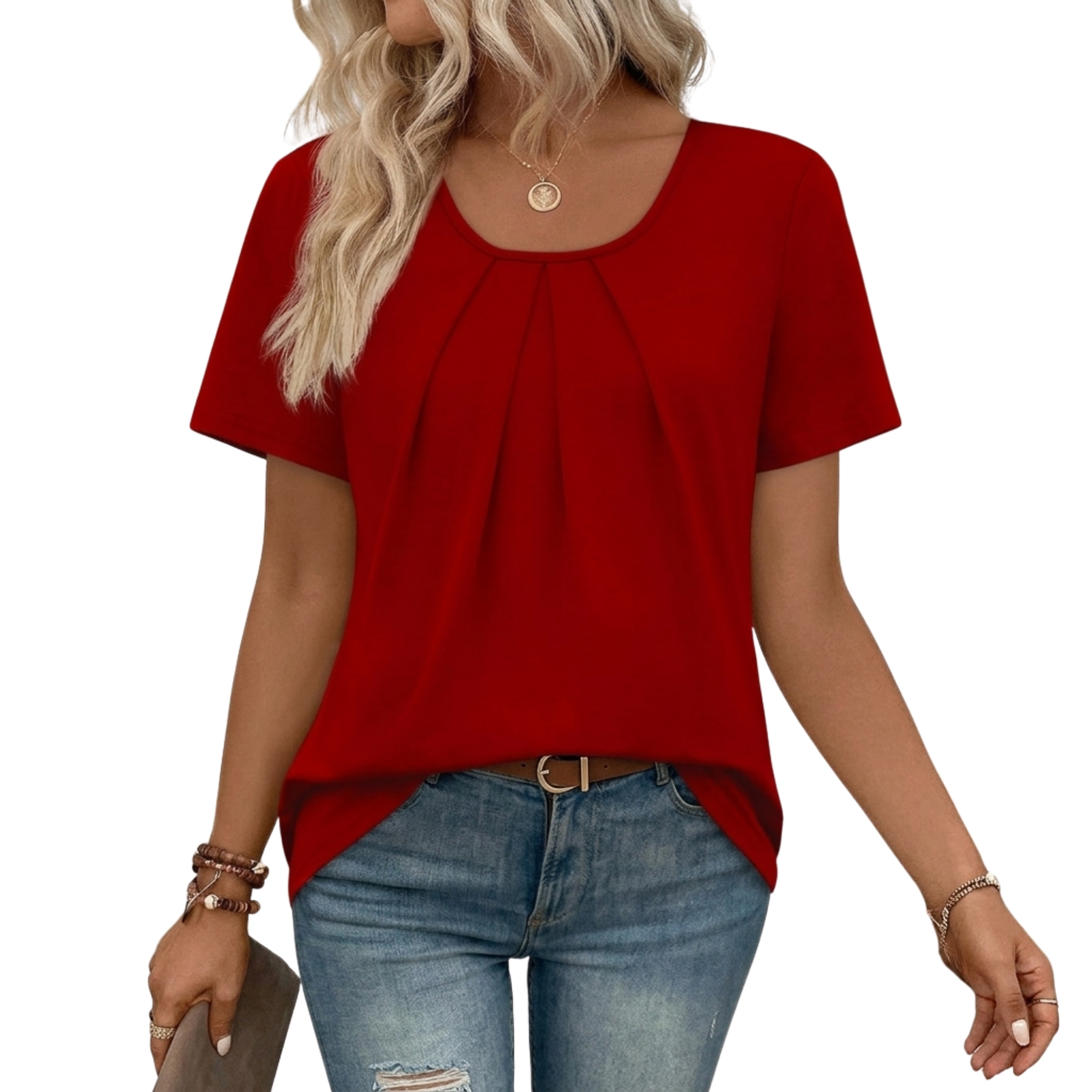 Casual Pleated Short Sleeve Shirts For Women