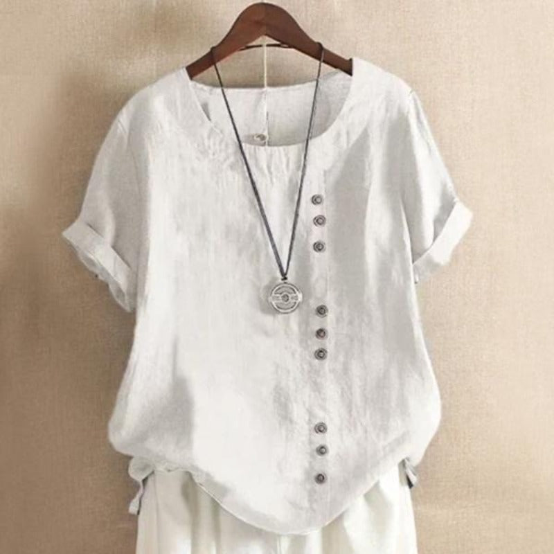 Comfy Short Sleeve Button Summer Blouse