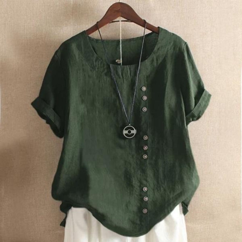 Comfy Short Sleeve Button Summer Blouse