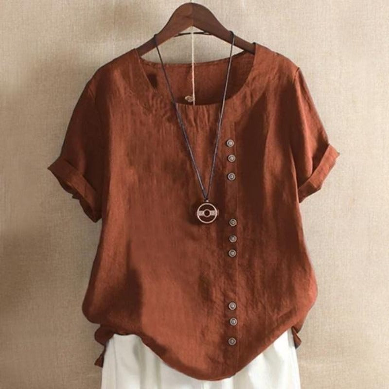 Comfy Short Sleeve Button Summer Blouse