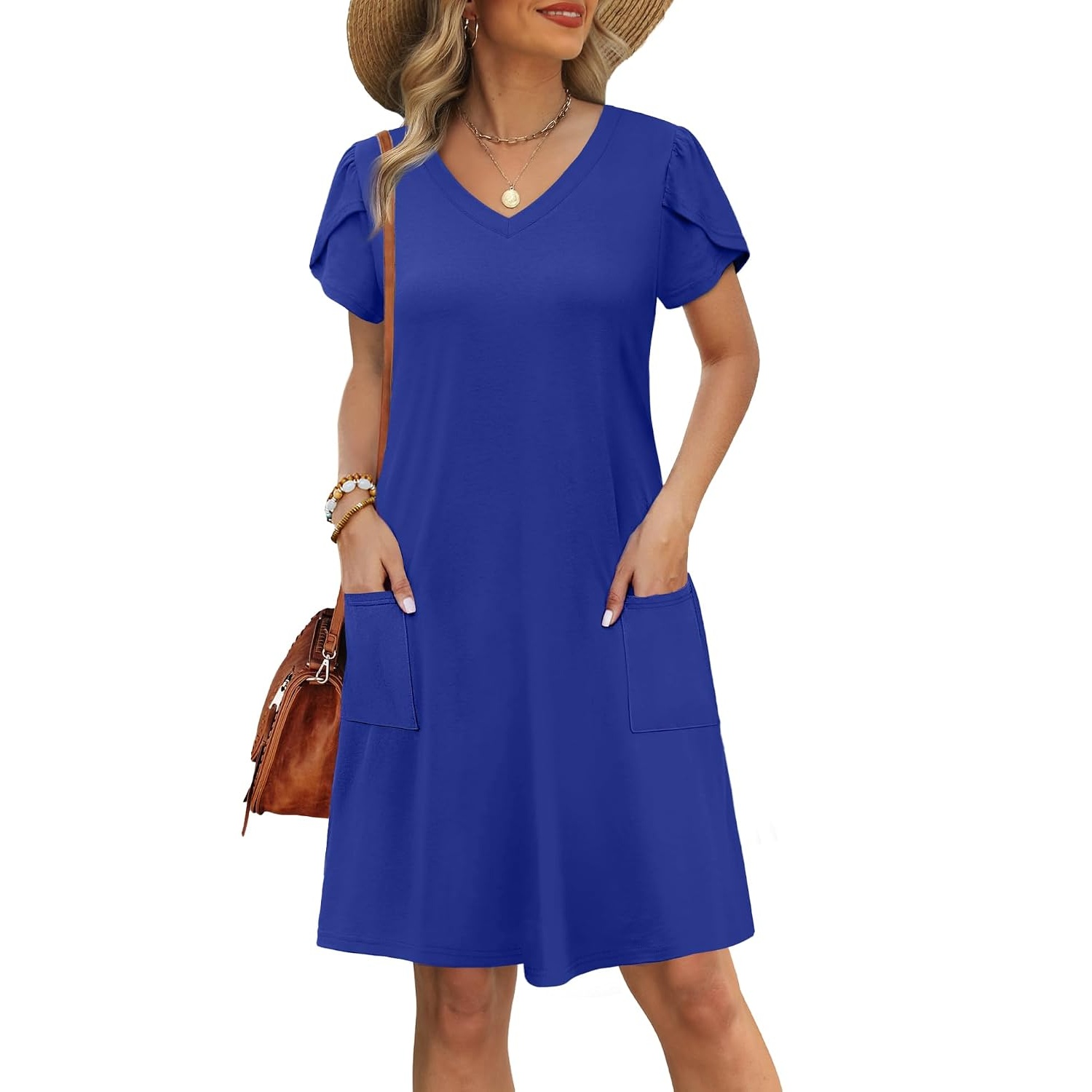 Summer Short Sleeve Loose Swing Dress With Pockets