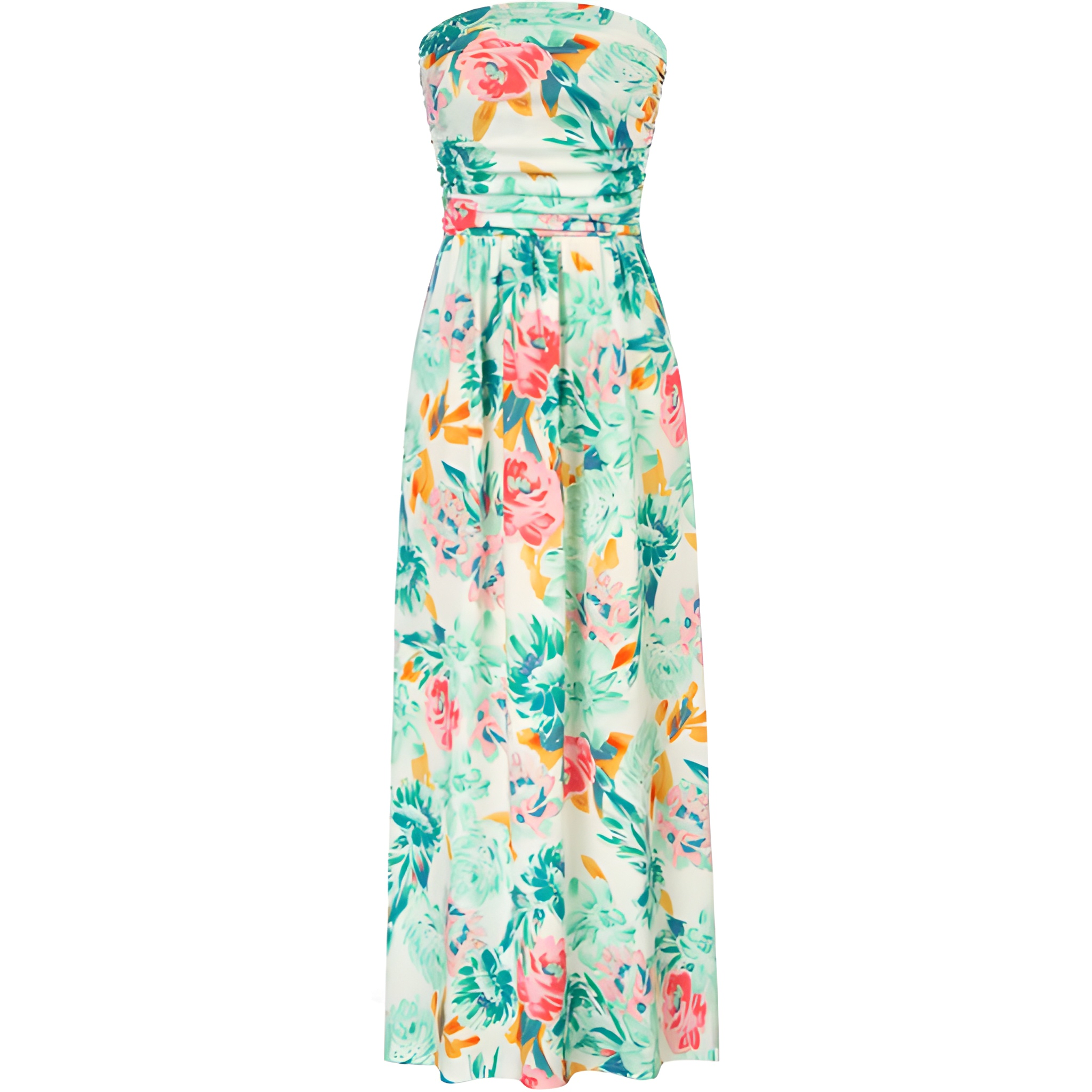 Casual Loose Strapless Ruched Long Maxi Dress Pockets For Women