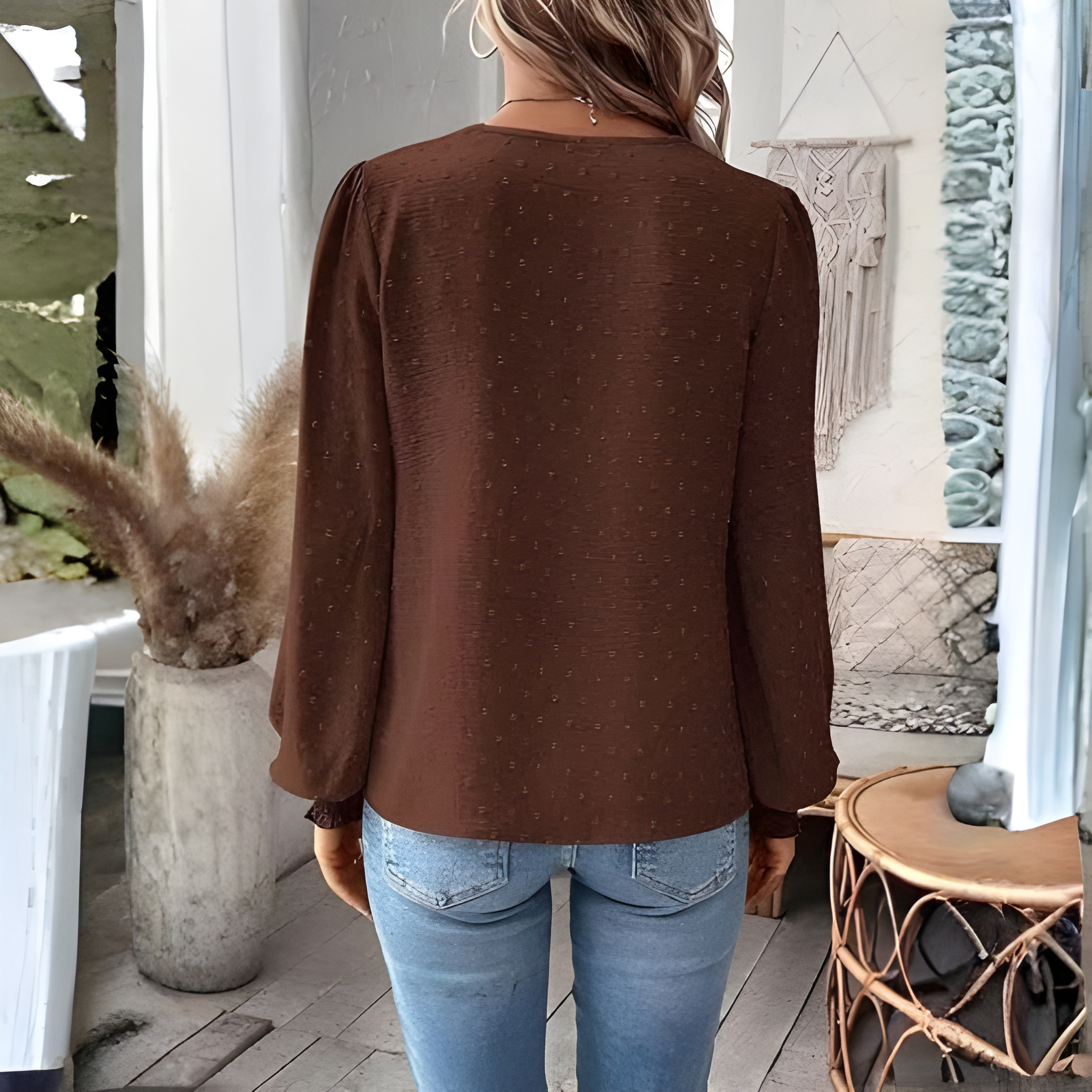Womens Casual Boho Style Embroidered Long Sleeve Fashion Blouse