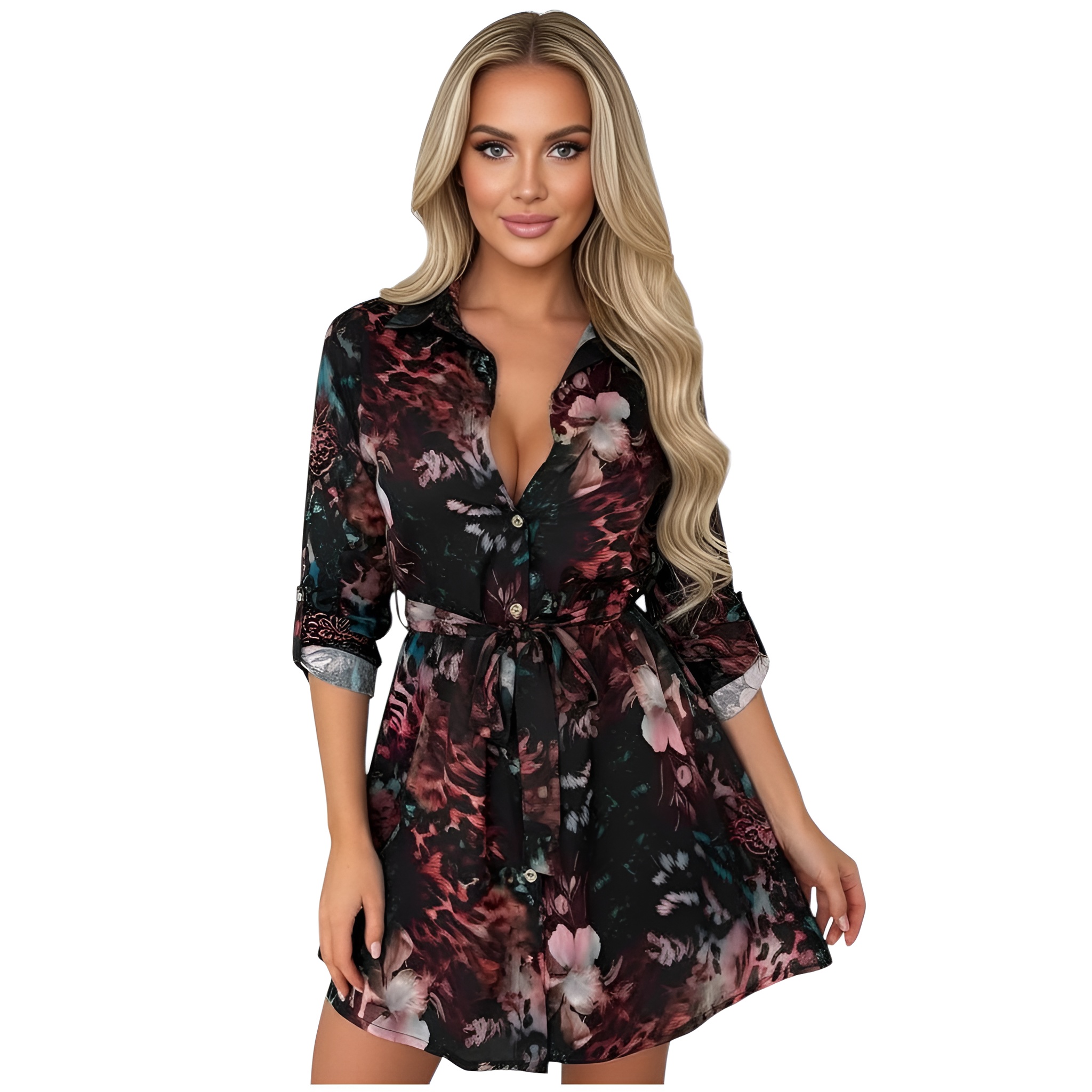 Mixed Animal Print Shirt Dress With Tie Detail For Women-My Comfy Blouse