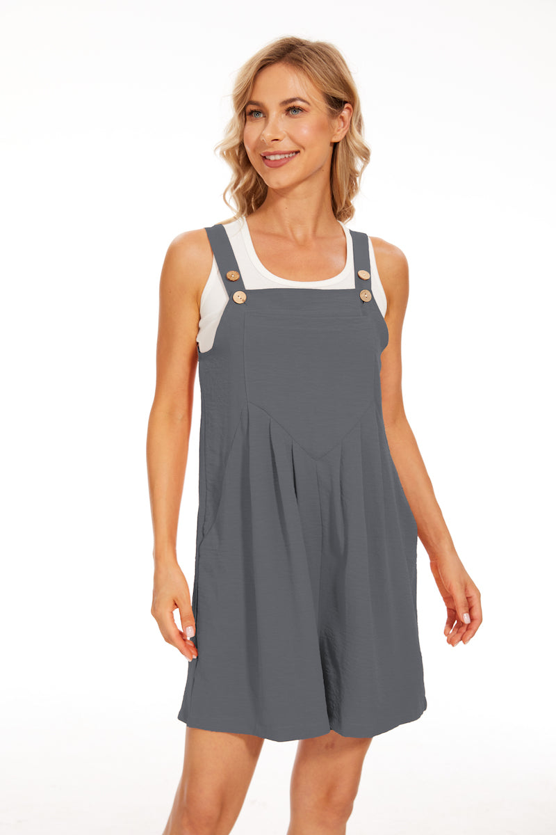 Adjustable Wide Leg Pocket Short Overalls Romper-My Comfy Blouse