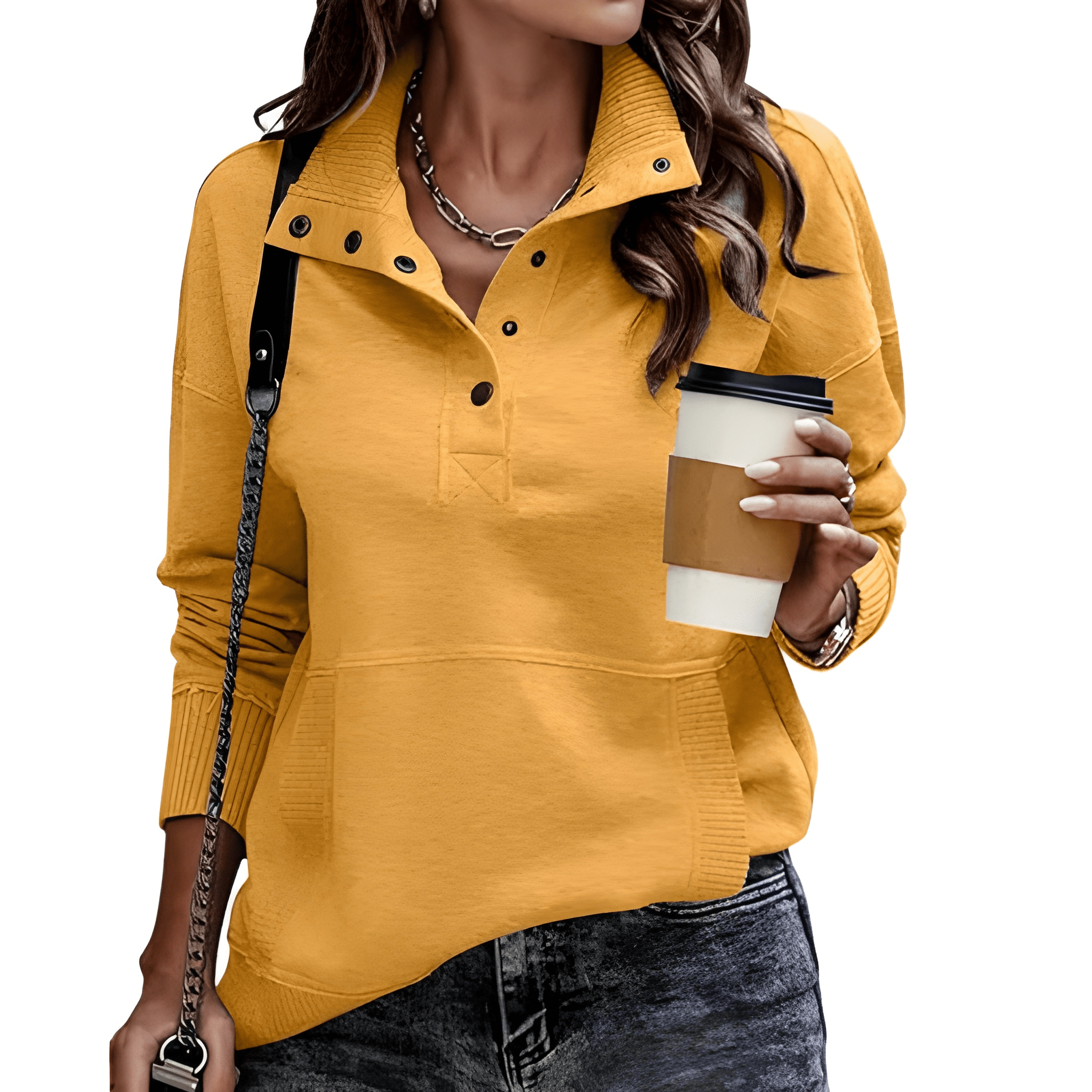 Lightweight Buttoned Drawstring Pullover Top For Women
