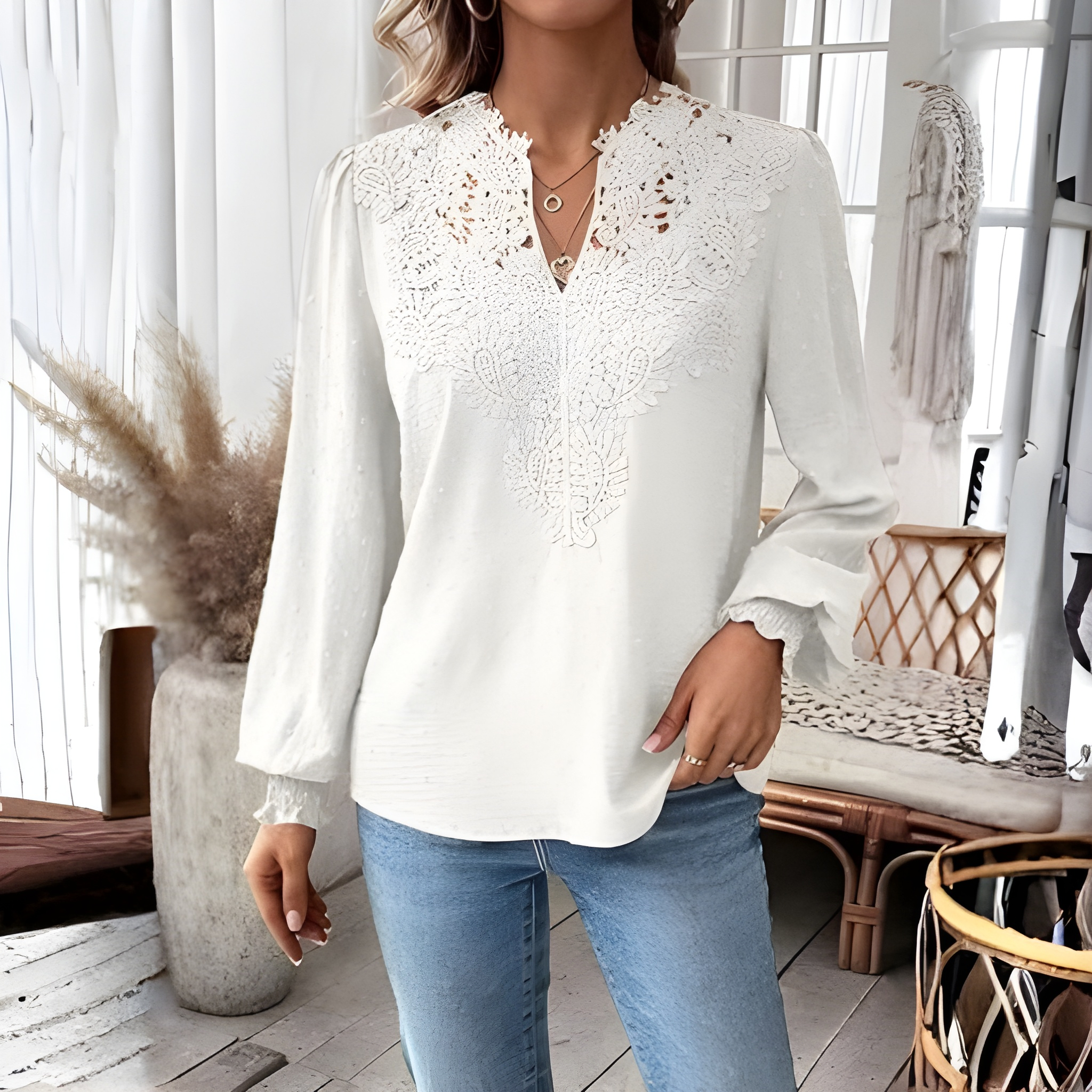 Womens Casual Boho Style Embroidered Long Sleeve Fashion Blouse